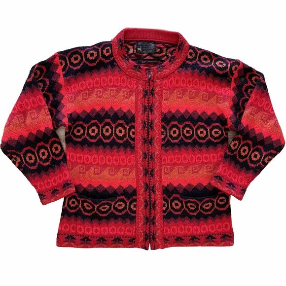 Vintage Artesanias Inka 100% Alpaca Fair Isle Patterned Red Knit Sweater Size M - Picture 1 of 7